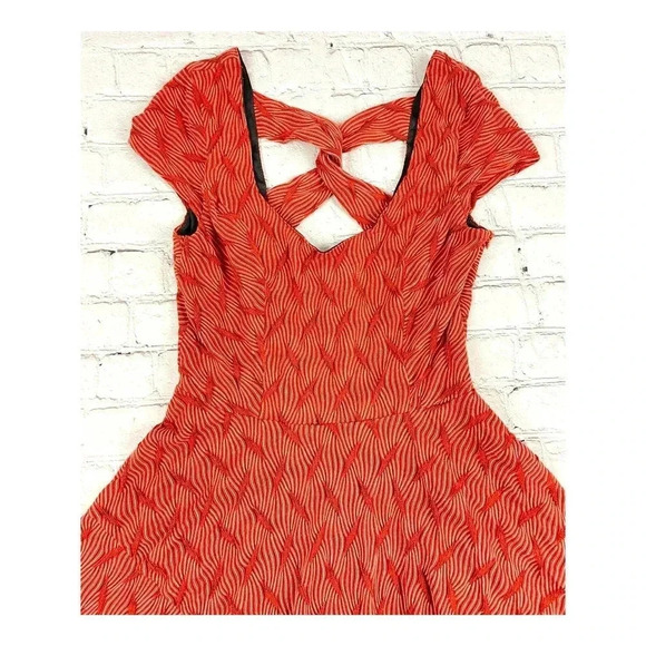 Orange Textured Fit & Flare Dress SMALL Cross Back Cap Sleeves Bar iii - Picture 4 of 16